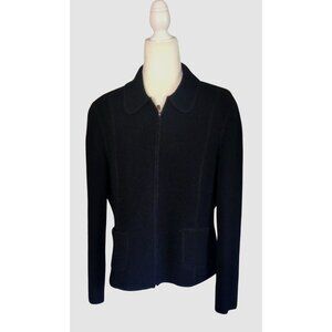 Lands End Women's 14 Bomber Blazer Jacket Black Boiled Wool Winter Cold Zip-Up